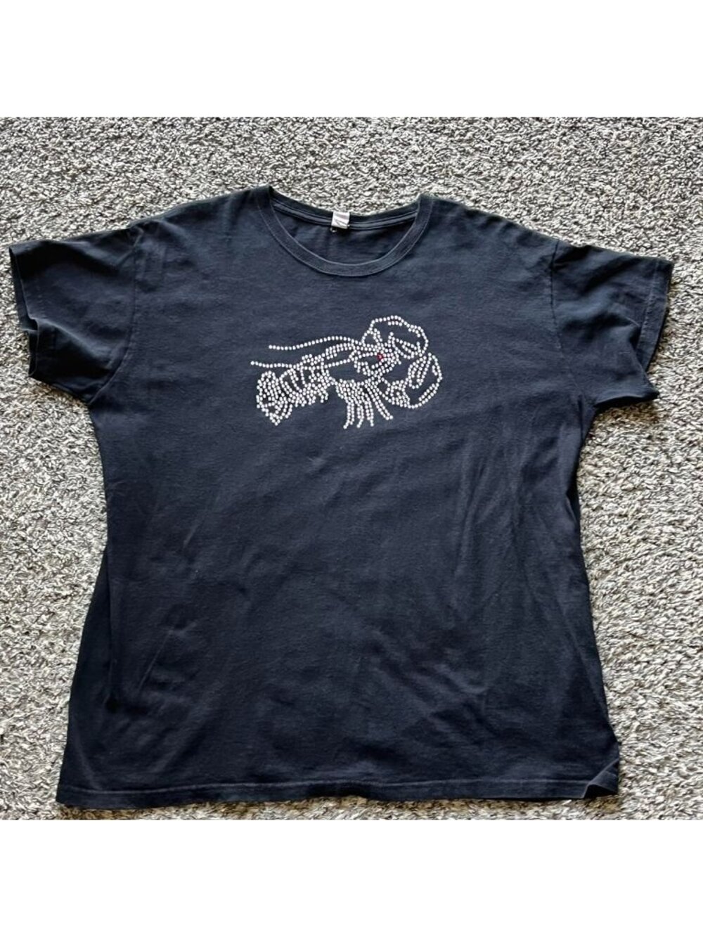 Anvil Black Rhinestone Lobster t-shirt, Size XL Dainty Beach Coastal Grandma